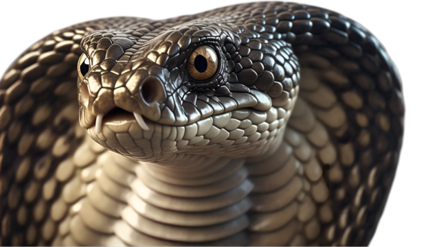 King Cobra Snake with Hood Spread – Striking Pose and Detailed Scales Isolated on White