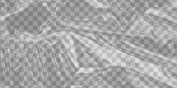 Realistic stretched white plastic warp. Polyethylene background. Vector transparent