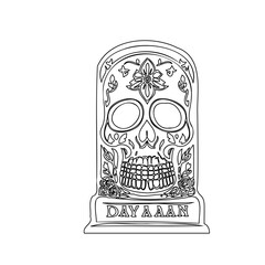 Floral Sugar Skull Tombstone Outline Illustration