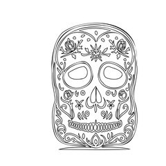 Detailed Ornate Line Art Sugar Skull Graphic