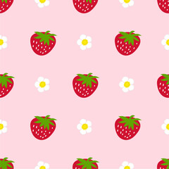 Seamless pattern with cute strawberry.