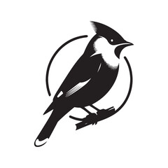 Cedar waxwing minimal Vector - Cedar waxwing Illustration - Silhouette of Cedar waxwing - Black and White Cedar waxwing art.