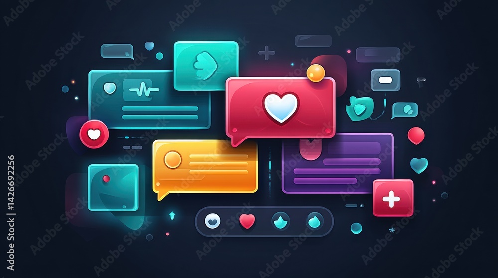 Leinwandbilder modern healthcare chatbot interface with vibrant colors and heart symbol enhancing user interaction 