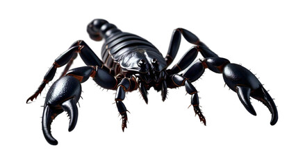 Black Scorpion in Defensive Pose – Realistic Insect Isolated on White with Raised Claws