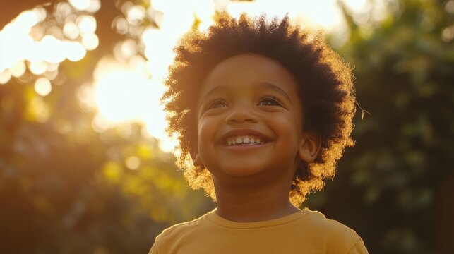 Smile african american kid happy background sunlight.