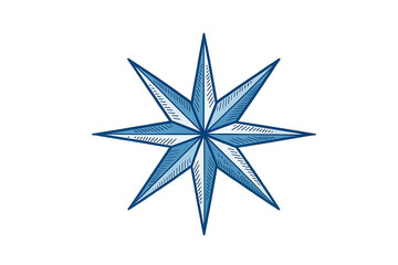 Fototapeta premium Elegant eight pointed star design nautical blue hues detailed hand drawn style perfect for nautical themes maritime designs compass rose star symbol vector illustration graphic element stylish emblem