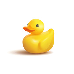 3D realistic duckling on white background. Yellow duck for toy design concepts, bathing, washing. Vector illustration.
