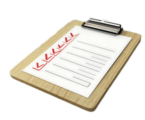 Clipboard with Completed Checklist on Rustic Wood Surface Business, Planning, ToDo List, Achievement, Task Management