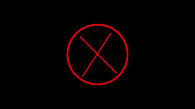 Cross mark unverified selection, incorrect and reject sign icon animation. Cross mark, not approve and wrong with wrong on the black background.