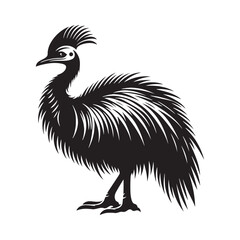 Cassowary Silhouette - Minimalist Cassowary Vector - Black and White Cassowary art - Illustration of Cassowary.