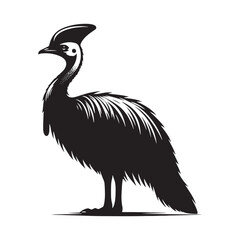 Cassowary Silhouette - Minimalist Cassowary Vector - Black and White Cassowary art - Illustration of Cassowary.