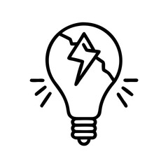 Cracked Light Bulb with Warning Sign Icon Design