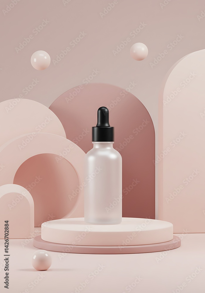 Poster bottle with dropper on round stage mockup for product display