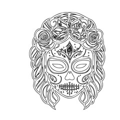Stylized Sugar Skull Line Art Complex Design