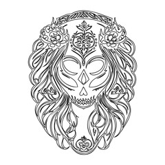 Intricate Day of the Dead Skull with Floral Design