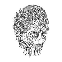 Floral Calavera Outline: Intricate Day of the Dead