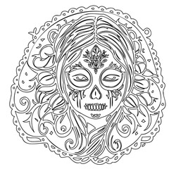 La Catrina Silhouette with floral decorations