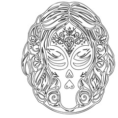Ornate Skull Line Art Illustration Design