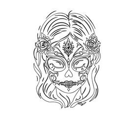 Intricate Black and White Calavera Skull Design