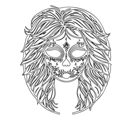 Sugar Skull Face with Decorative Details and Hair