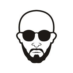 Bald Man Face  beard and mustache with Black glasses face icon vector illustration template design