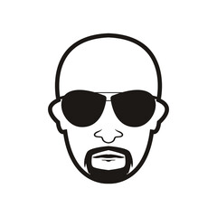 Bald Man Face  beard and mustache with Black glasses face icon vector illustration template design