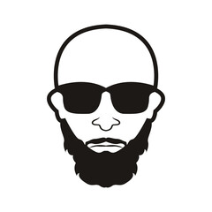 Bald Man Face  beard and mustache with Black glasses face icon vector illustration template design