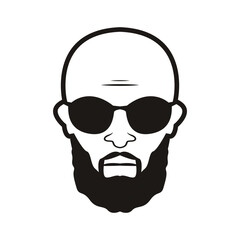 Bald Man Face  beard and mustache with Black glasses face icon vector illustration template design