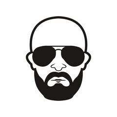Bald Man Face  beard and mustache with Black glasses face icon vector illustration template design