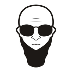 Bald Man Face  beard and mustache with Black glasses face icon vector illustration template design