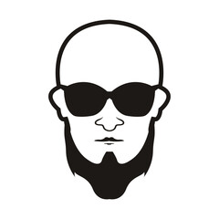 Bald Man Face  beard and mustache with Black glasses face icon vector illustration template design