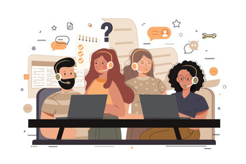Live support concept. Business customer care service concept. Icon for contact us, support, help, phone call and website click. Flat vector illustration.
