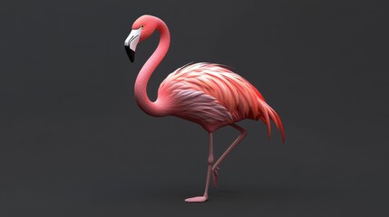 Fototapeta premium A 3D representation of a vibrant pink flamingo set against a simple background.