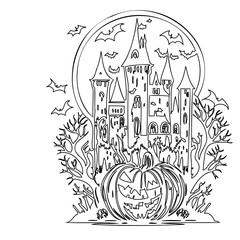 Halloween Castle Coloring Page Spooky Night