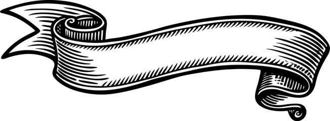 Vintage ribbon in engraving style. Isolated classic royal scroll, in victorian heraldic style