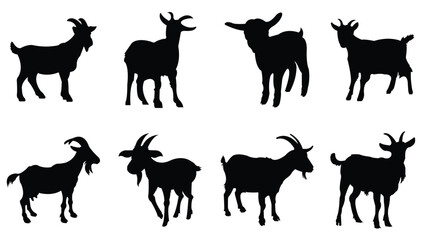 Goat Silhouettes Vector Collection - Farm Animal Clipart Set