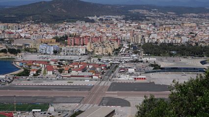 Gibraltar International Airport runway crossing Winston Churchill Avenue - GIBRALTAR, UK - MARCH...