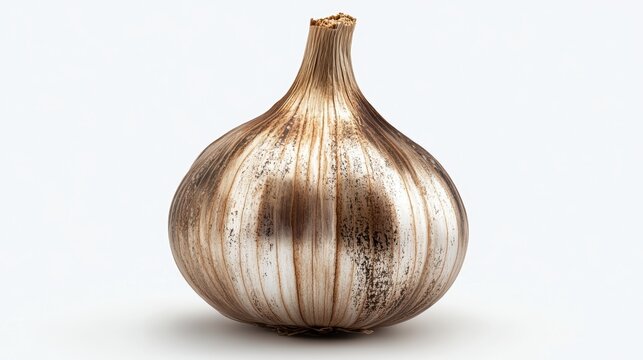 A garlic bulb isolated on a pure white background, realistic lighting and shadow, ideal for cut-out and compositing