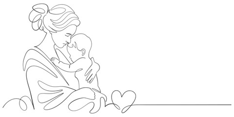 Mothers and baby line art illstration, mother day celebration background	