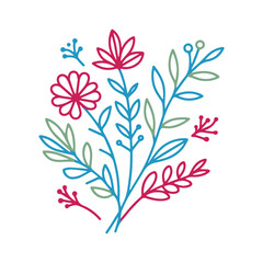 summer garden inspired floral design with linear hand painted flowers and elegant leaves for fabric packaging and textile design

