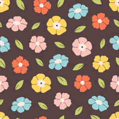 Gentle seamless pattern with flowers. Cute minimalist print. Design for textile, wallpaper, wrapping paper, card, banner. Vector illustration in flat style