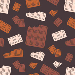 Seamless pattern with sweet chocolate bars. World Chocolate day. Design for banner, wallpaper, textile, wrapping paper, background, cards. Vector illustration in flat style