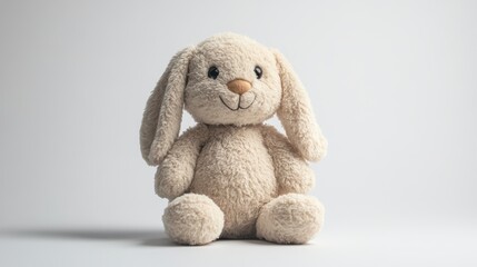 Obraz premium A stuffed bunny toy isolated on a pure white background, realistic lighting and shadow, ideal for cut-out and compositing