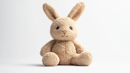 Obraz premium A stuffed bunny toy isolated on a pure white background, realistic lighting and shadow, ideal for cut-out and compositing