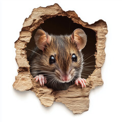  Curious Mouse Peeking Through Hole in White Wooden Wall