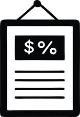 A clipboard illustration displays a sale sign, a vector symbol for a business concept