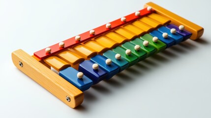A toy xylophone isolated on a pure white background, realistic lighting and shadow, ideal for cut-out and compositing