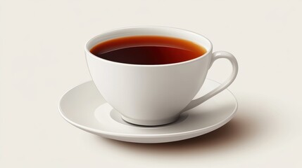 A white ceramic teacup with saucer isolated on a pure white background, realistic lighting and shadow, ideal for cut-out and compositing