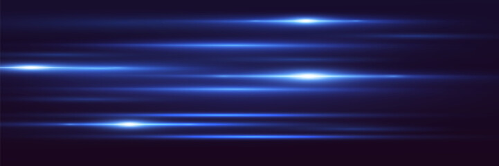 Abstract light effect.Neon light.Blue lens flare.Horizontal rays.Light effect.Vector.