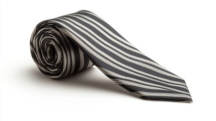 A striped necktie isolated on a pure white background, realistic lighting and shadow, ideal for cut-out and compositing